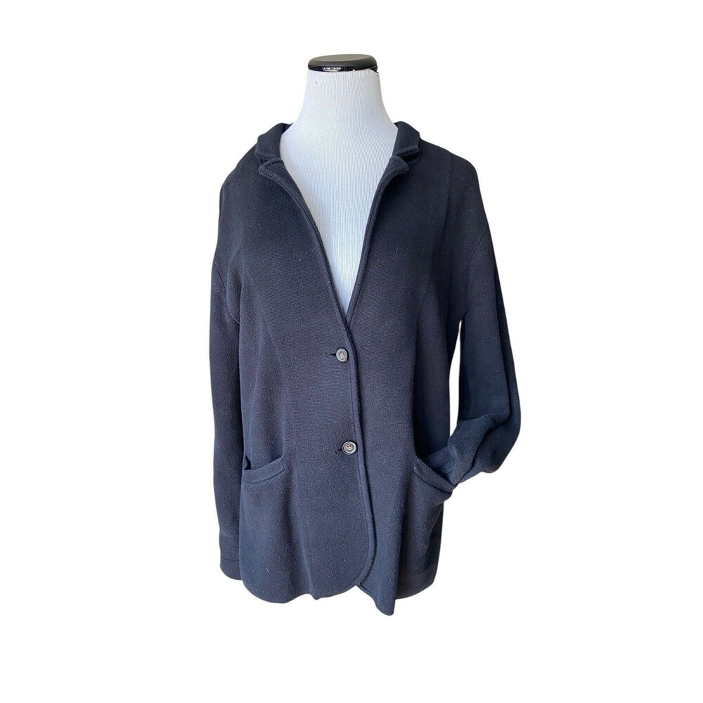 J. Crew Factory Womens‎ Knit Sweater Blazer Size L Black Preppy Career Schoolboy